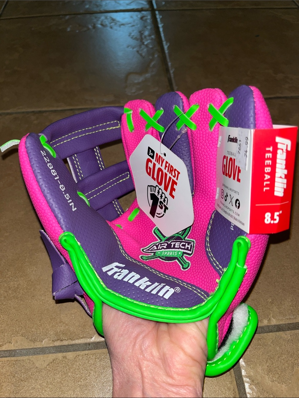 Franklin Kids Pink & Purple Softball Glove with Neon Green Trim - Picture 3 of 4